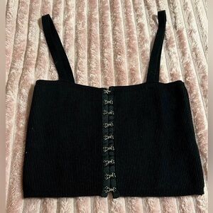 Forever 21 Black Hook-Front Ribbed Tank Top